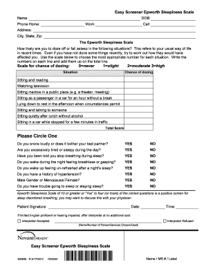 Epworth Sleepiness Scale 1 Www2 Novanthealth  Form