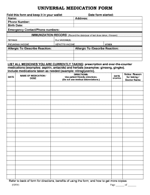 Universal Medication Form Printable