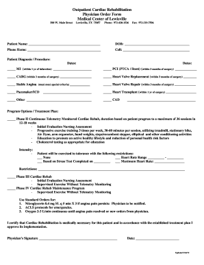 Order Form for Cardiac Rehab