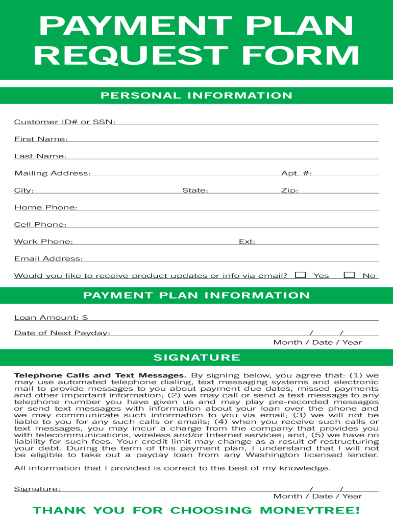 Moneytree Payment Plan  Form