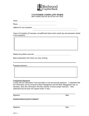 Bank Complaint Form