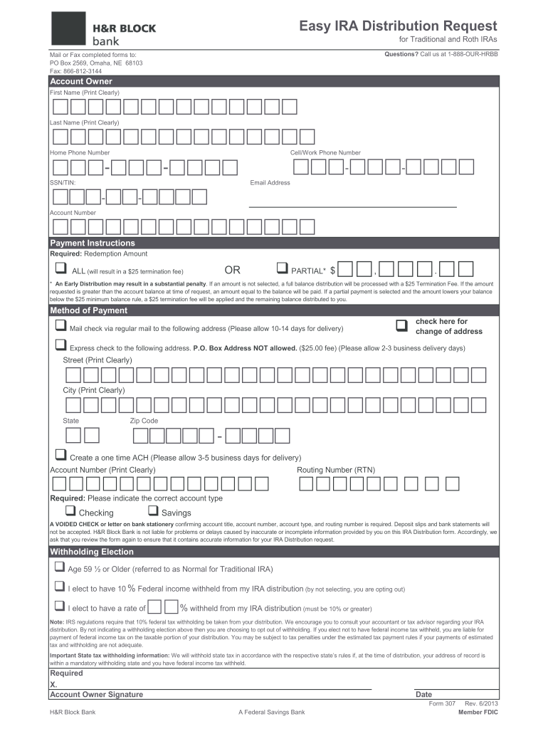  H&R Block Express IRA Distribution Form 2013