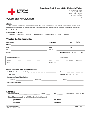 VOLUNTEER APPLICATION American Red Cross of the Mohawk Redcross  Form