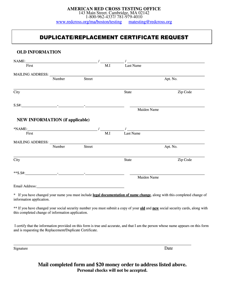 American Red Cross Cna Replacement License Form