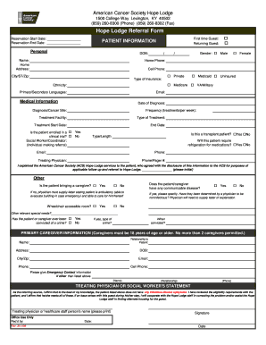 Hope Lodge Referral Form American Cancer Society Cancer