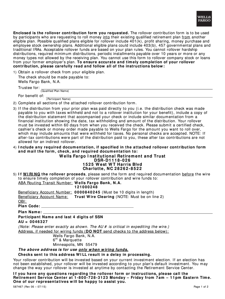 Wells Fargo Retirement Service Center Address  Form