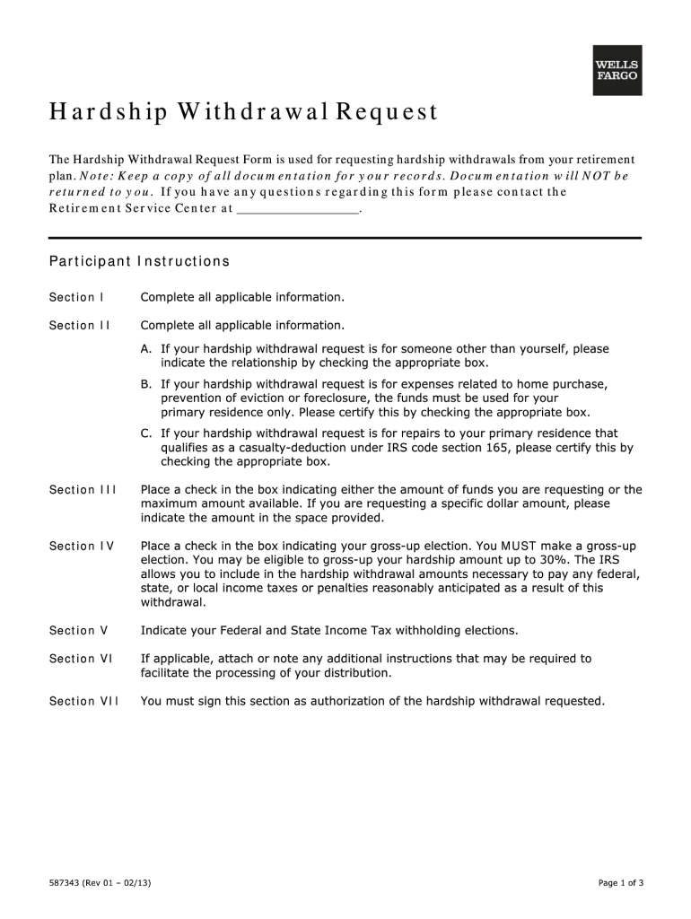  Wells Fargo 401k Hardship Withdrawal Form 2013