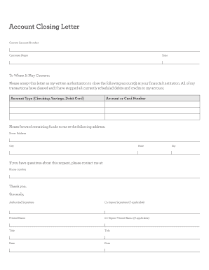 Wells Fargo Account Closure Letter  Form