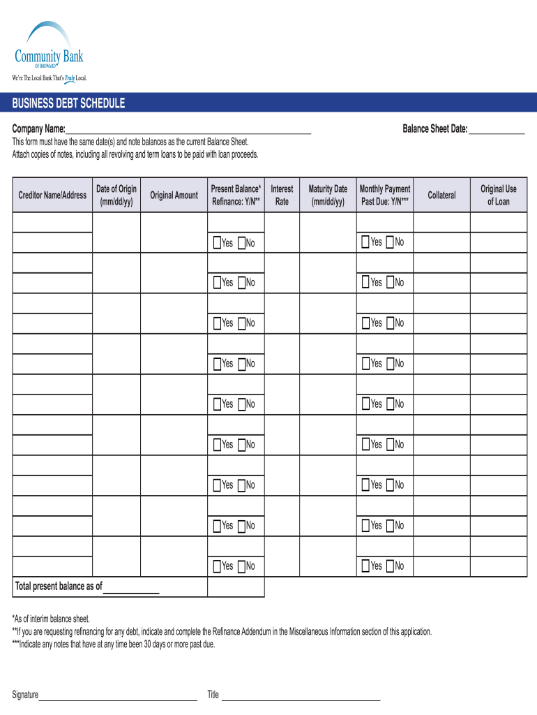 Debt Schedule Template Excel  Form