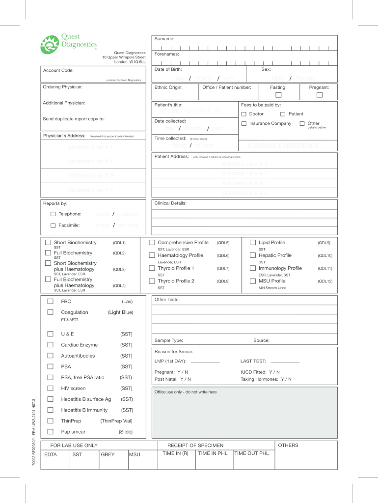 Quest Requisition Form Fill Out and Sign Printable PDF Template signNow