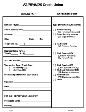 Fairwinds Direct Deposit Form