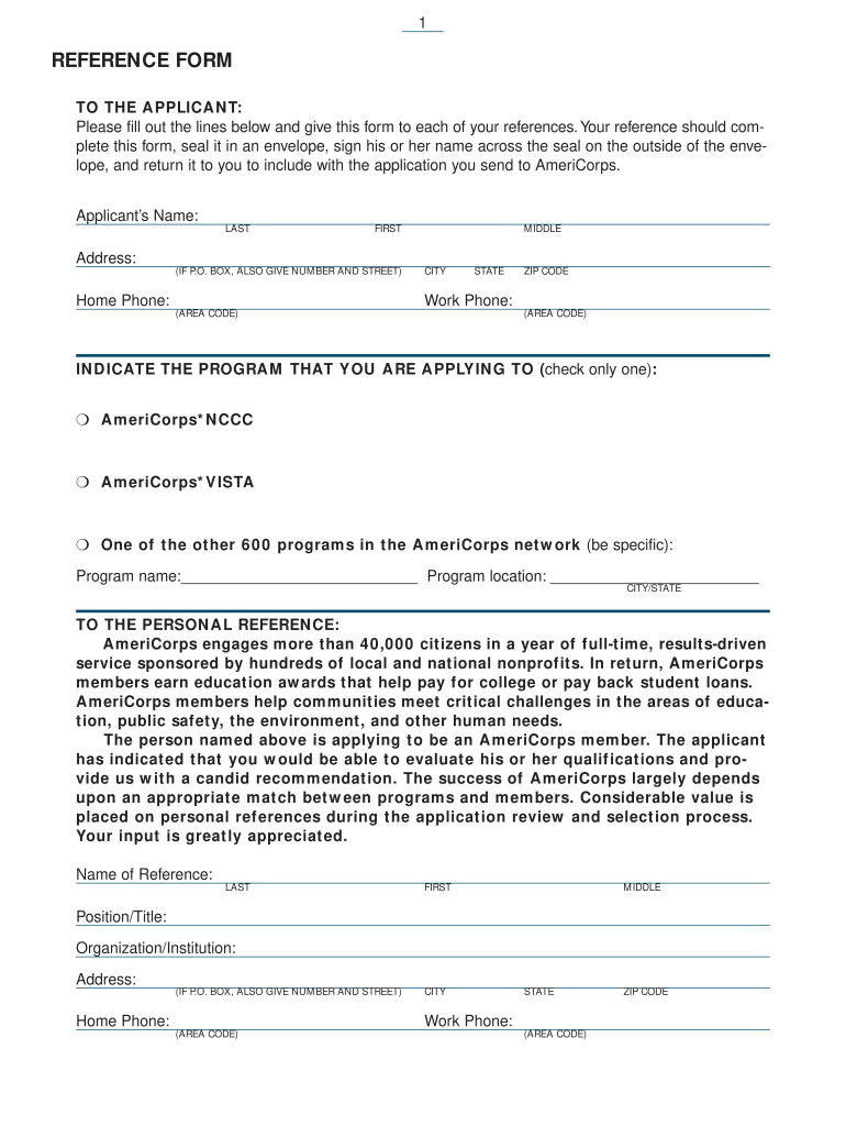 Americorps Reference Form