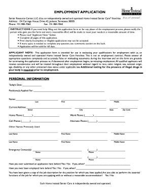 EMPLOYMENT APPLICATION Home Instead Senior Care  Form
