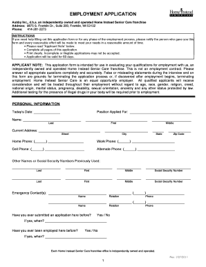  Instead Senior Care Application 2011-2024