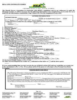 HEA GFE ESTIMATE FORM Finance Factors, Ltd