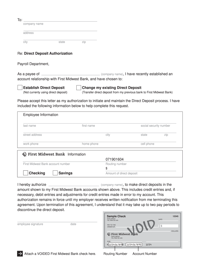 First Midwest Direct Deposit Website  Form
