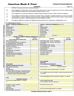 Bank of America Personal Financial Statement Form