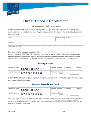 Direct Deposit Enrollment Form Centier