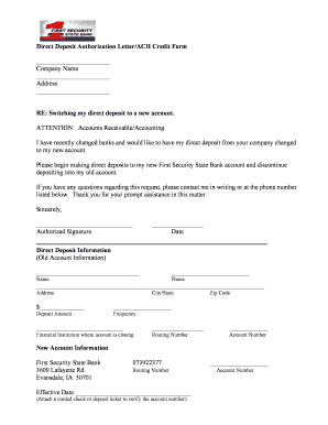 Direct Deposit Authorization Letter  Form