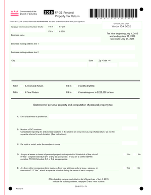  Print Clear Government of the District of Columbia FP31 Personal Property Tax Return *160310010002* This is a FILLIN Format Cfsa 2016-2024