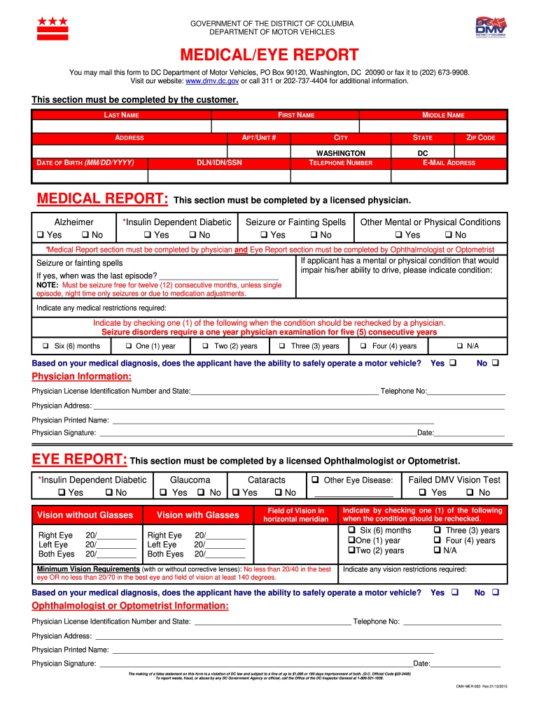  Dmv Medical Eye Report Form 2015-2024