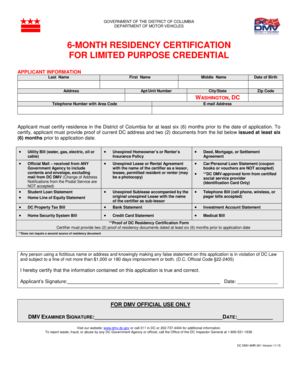For LIMITED PURPOSE CREDENTIAL Dmv Dc  Form