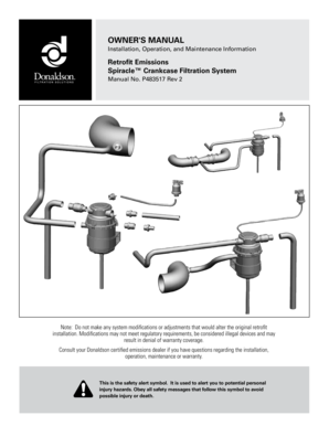 Donaldson Spiracle CFS IOM Manual Manual Installation Operation and Maintenance Manual for Retrofit Emissions Plastic Spiracle K  Form