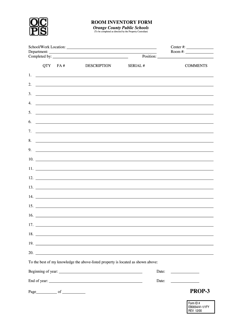  ROOM INVENTORY FORM  Orange County Public Schools  Ocps 2000-2024