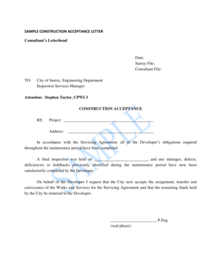 Construction Project Acceptance Letter  Form