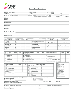 MVP Health Care Lower Back Pain Exam Lower Back Pain Exam Form