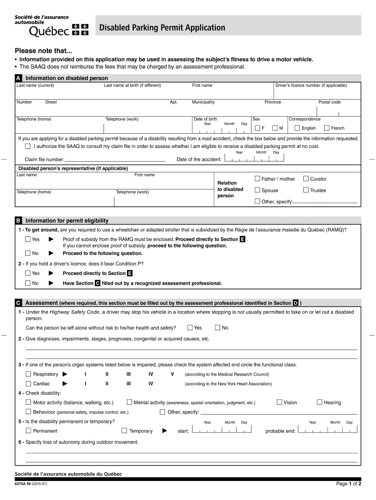  Application for Accessible Parking Permit 2015