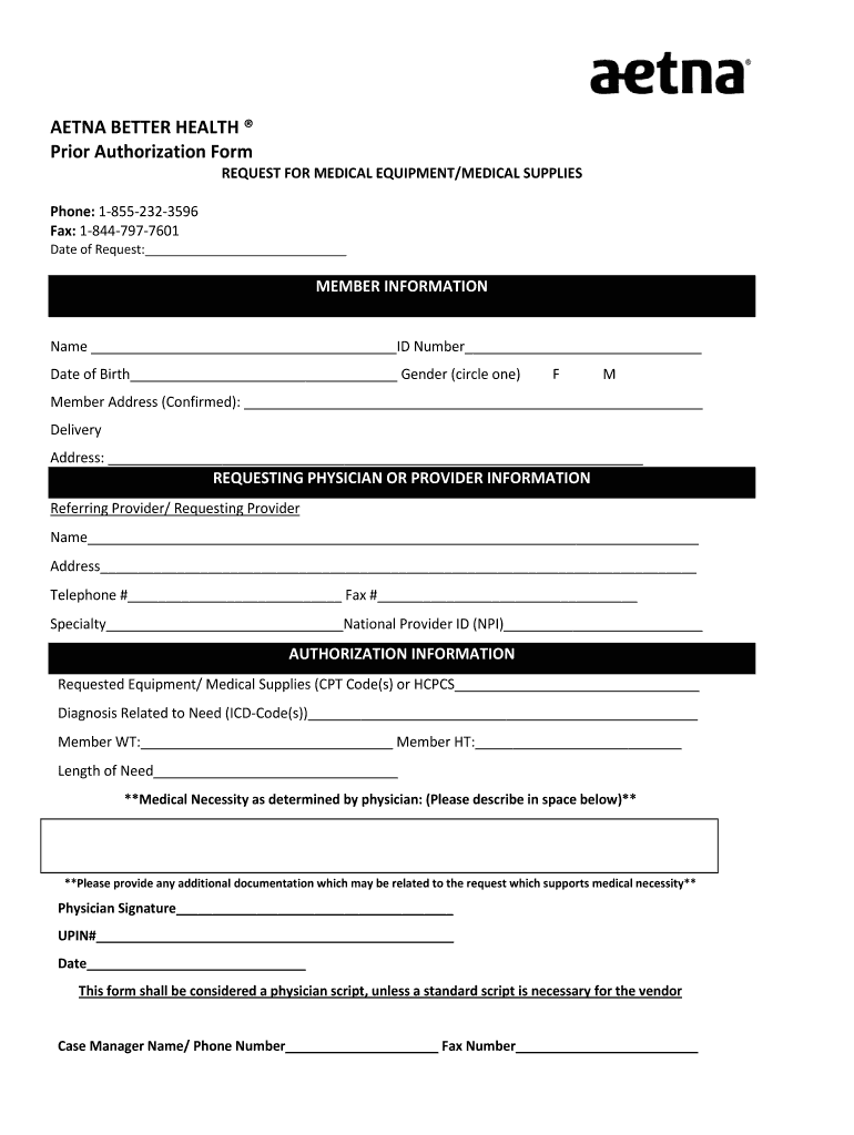 Aetna Prior Authorization Form