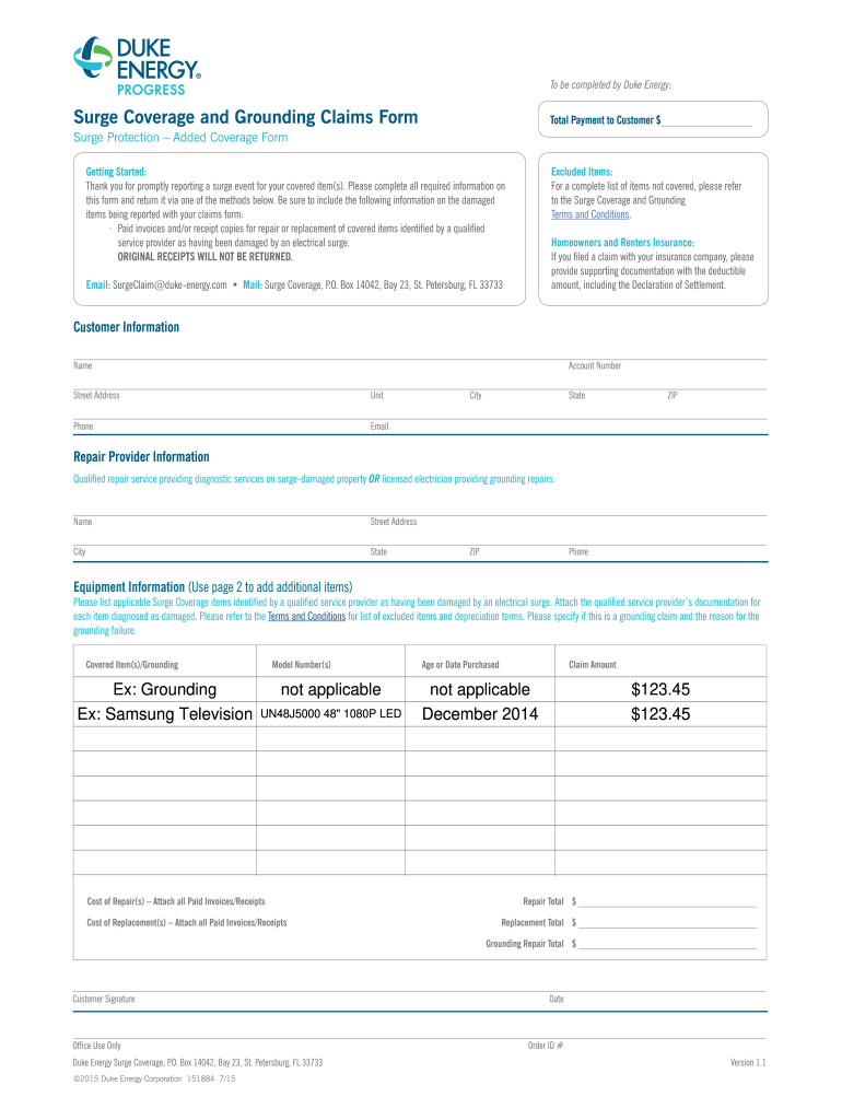 Duke Energy Surge Protection Claim Form