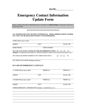 Emergency Contact Information Update Form Pittccedu