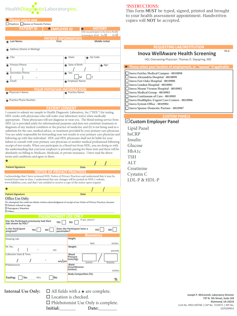 Inova Screening  Form