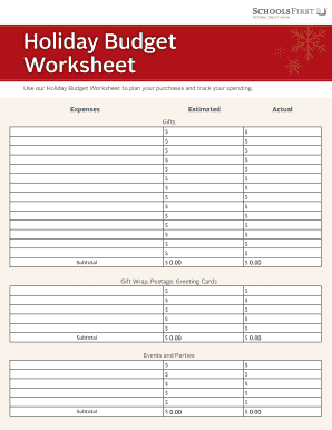 Holiday Budget Worksheet  Form
