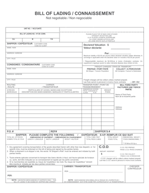 Bill of Lading Connaissement Canusa Logistics  Form