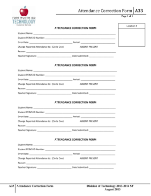 ATTENDANCE CORRECTION FORM Focuswebfwisdorg Focusweb Fwisd