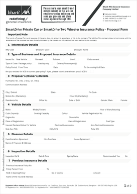 Bharti Axa Bike Insurance Policy Download PDF Form
