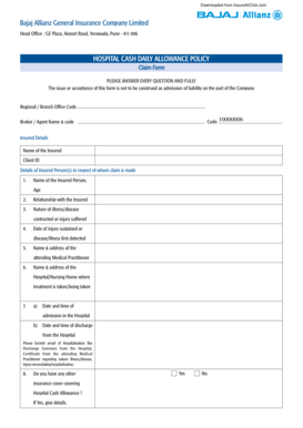 Bajaj Allianz Hospital Cash Daily Allowance Claim Form