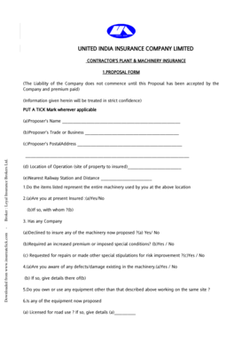Download United India Contractors Plant and Machinery Proposal Form Download United India Contractors Plant and Machinery Propos