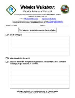 Webelos Walkabout Worksheet  Form