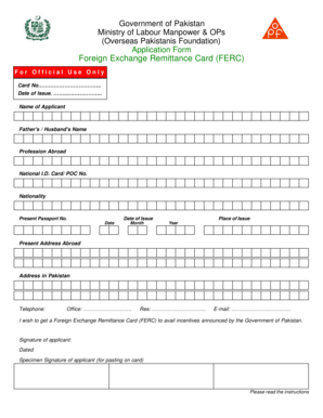 Ferc Pakistan  Form