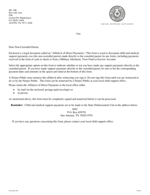 Affidavit of Direct Payments Texas  Form