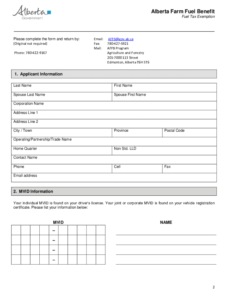 Alberta Farm Fuel Application  Form
