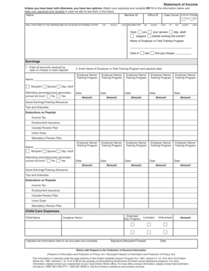 Ontario Works Income Statement  Form
