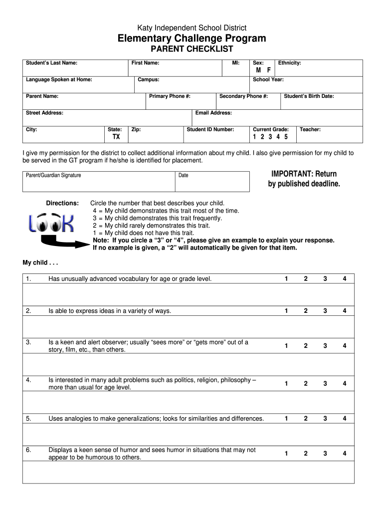 Elementary Challenge Program  Katyisd  Form