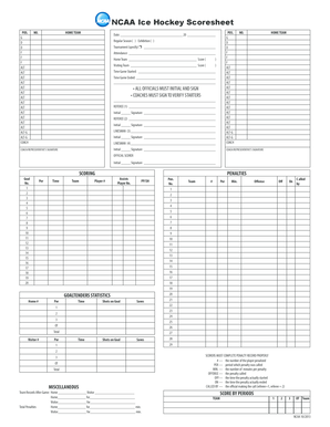  NCAA Ice Hockey Scoresheet Ncaa 2013