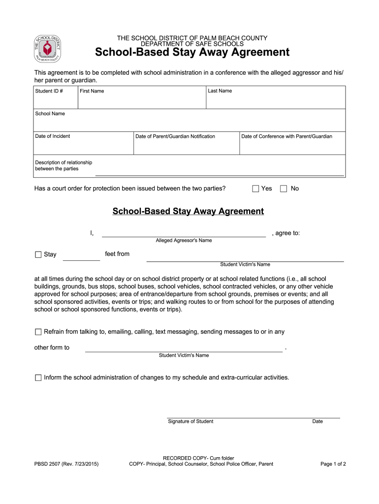 Stay Away Agreement  Form