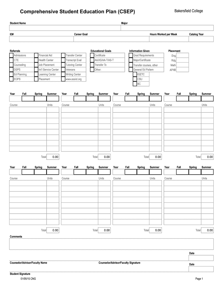  Comprehensive Student Education Plan CSEP Bakersfield  Bakersfieldcollege 2015